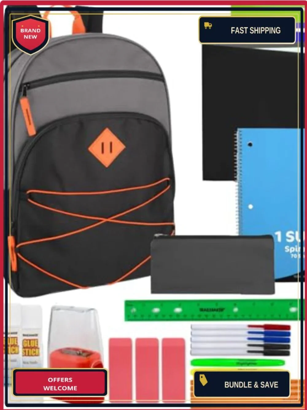 Kids Backpack with 30 Piece School Supplies Set, 17